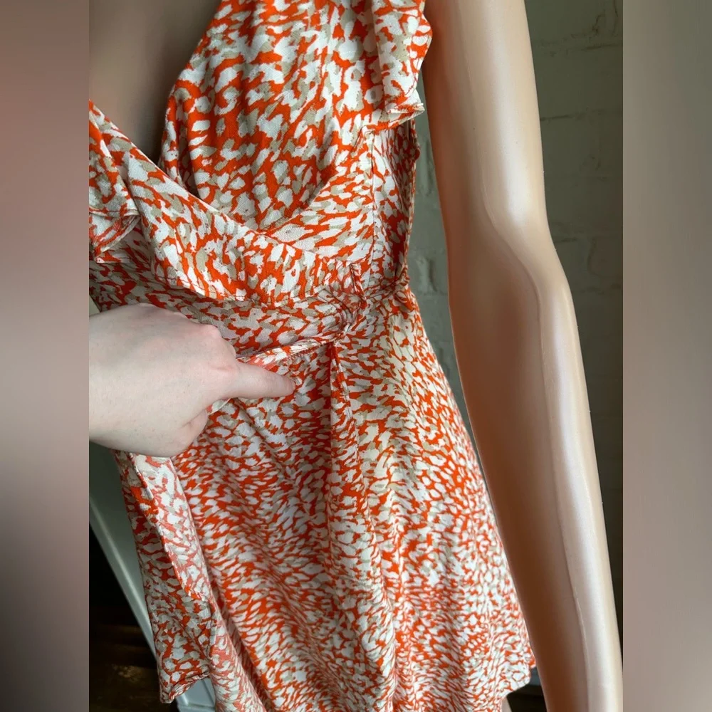 Free People size small white orange and tan animal print cute summer wrap dress